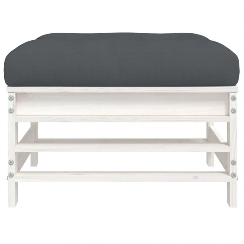 Gartenhocker mit Kissen Weiß Massivholz Kiefer