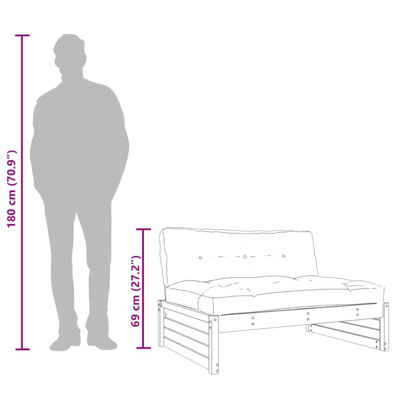 Mittelsofa Weiß 120x80 cm Massivholz Kiefer