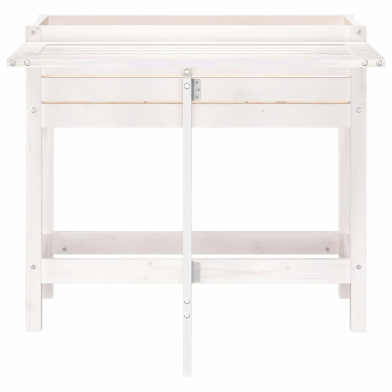 Pflanzkasten mit Klappbarer Tischplatte Weiß Massivholz Kiefer