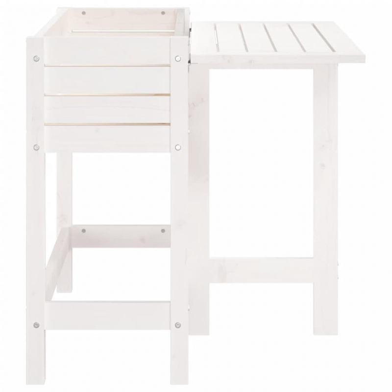 Pflanzkasten mit Klappbarer Tischplatte Weiß Massivholz Kiefer