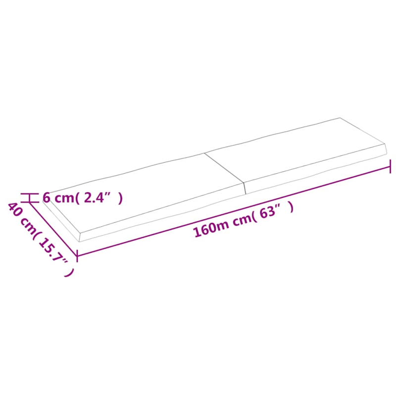 Tischplatte 160x40x(2-6) cm Massivholz Behandelt Baumkante