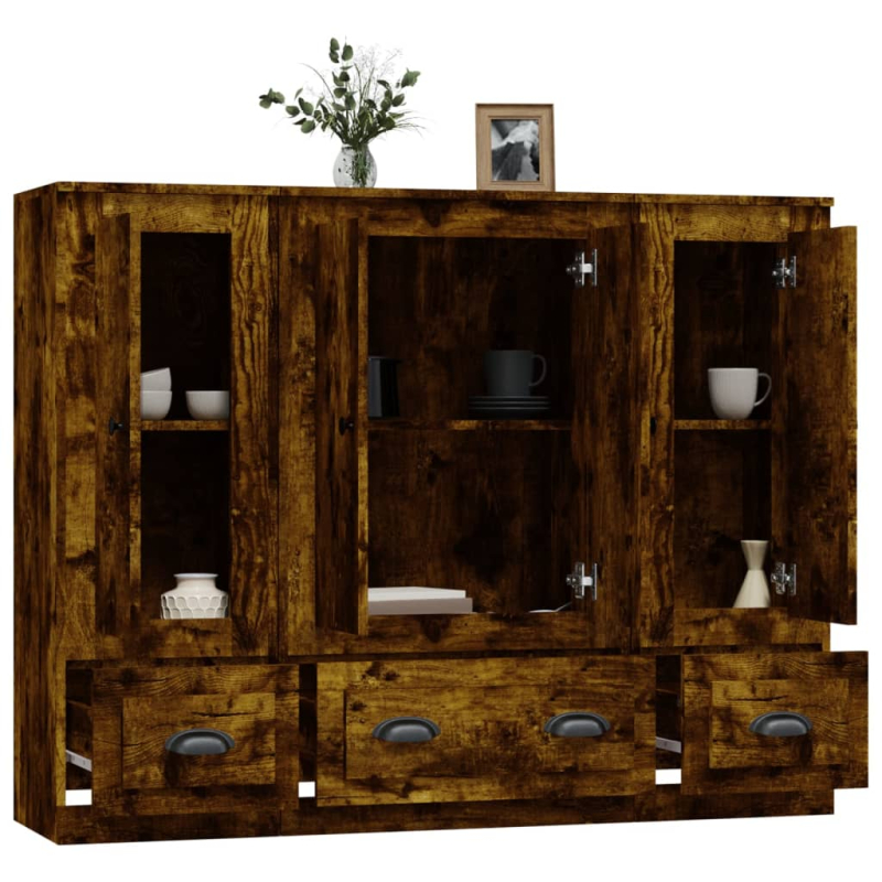 Highboards 3 Stk. Räuchereiche Holzwerkstoff