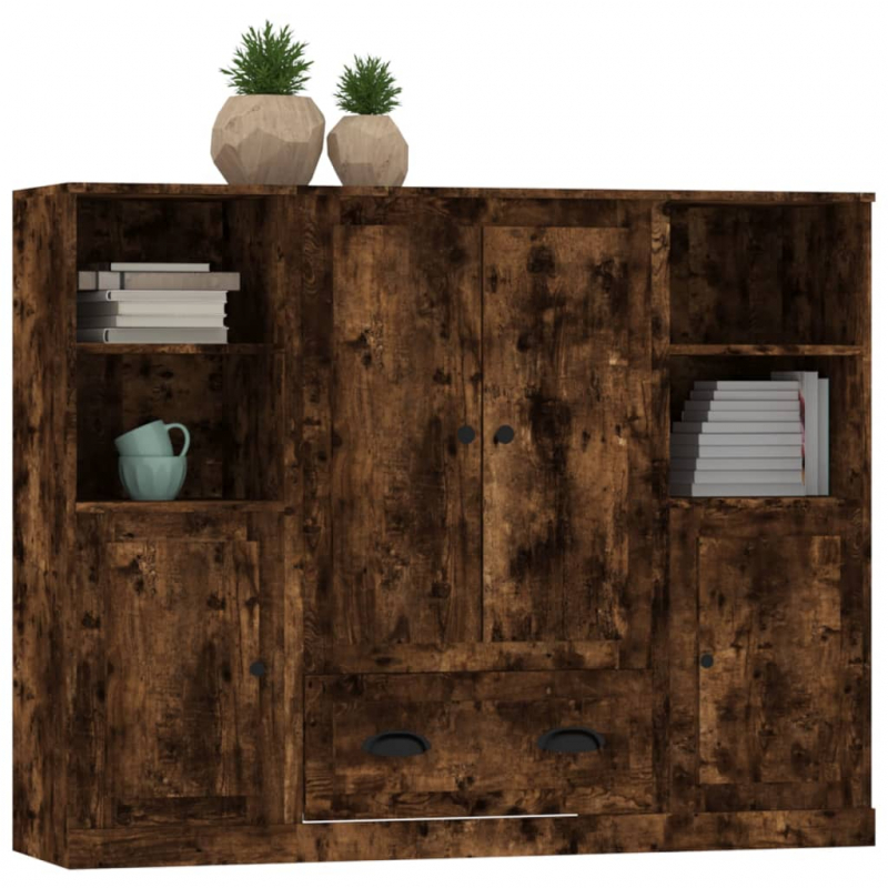 Highboards 3 Stk. Räuchereiche Holzwerkstoff