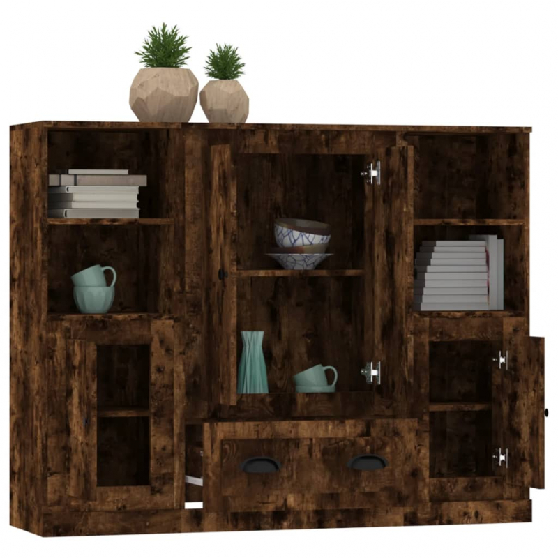 Highboards 3 Stk. Räuchereiche Holzwerkstoff