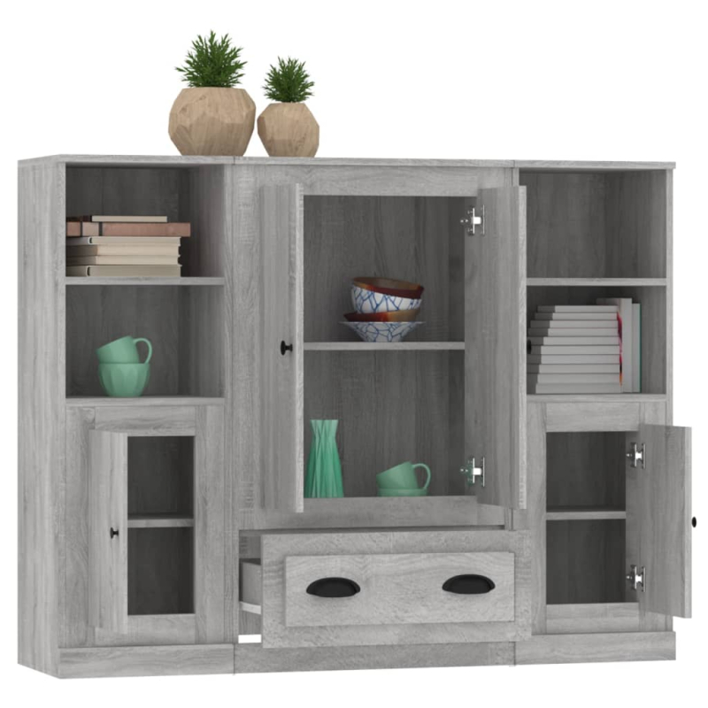 Highboards 3 Stk. Grau Sonoma Holzwerkstoff
