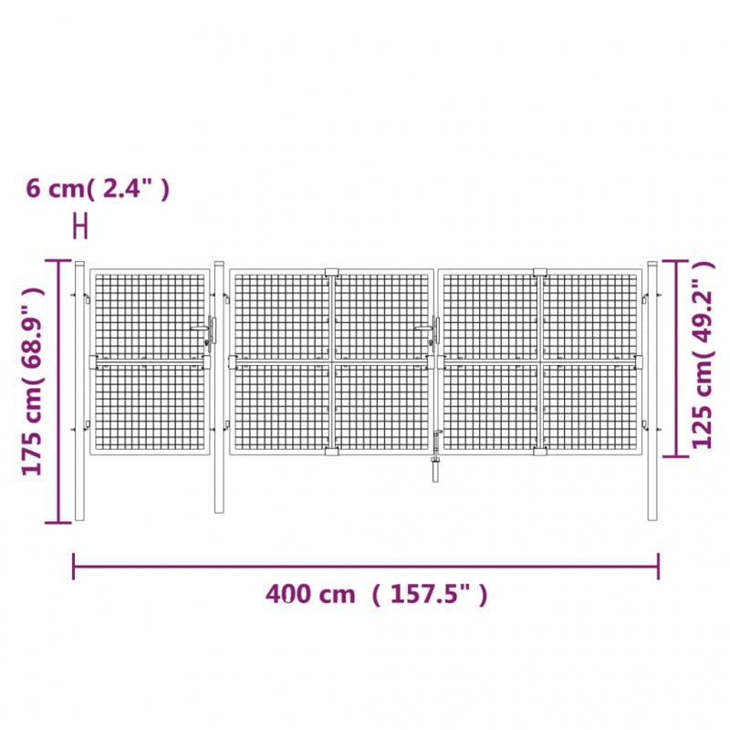 Mesh-Gartentor Silbern 400x175 cm Verzinkter Stahl