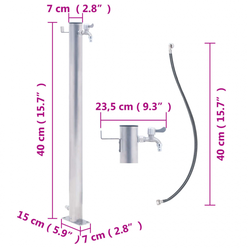 Wassersäule für den Garten 40 cm Edelstahl Rund