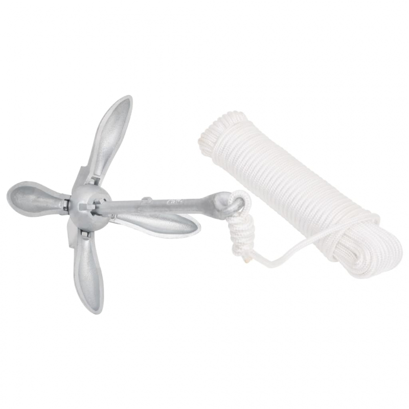 Klappanker mit Seil Silber 8 kg feuerverzinktes Gusseisen