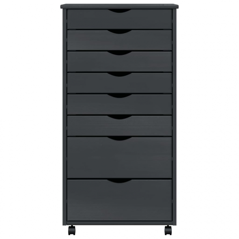 Rollschrank mit Schubladen MOSS Grau Massivholz Kiefer