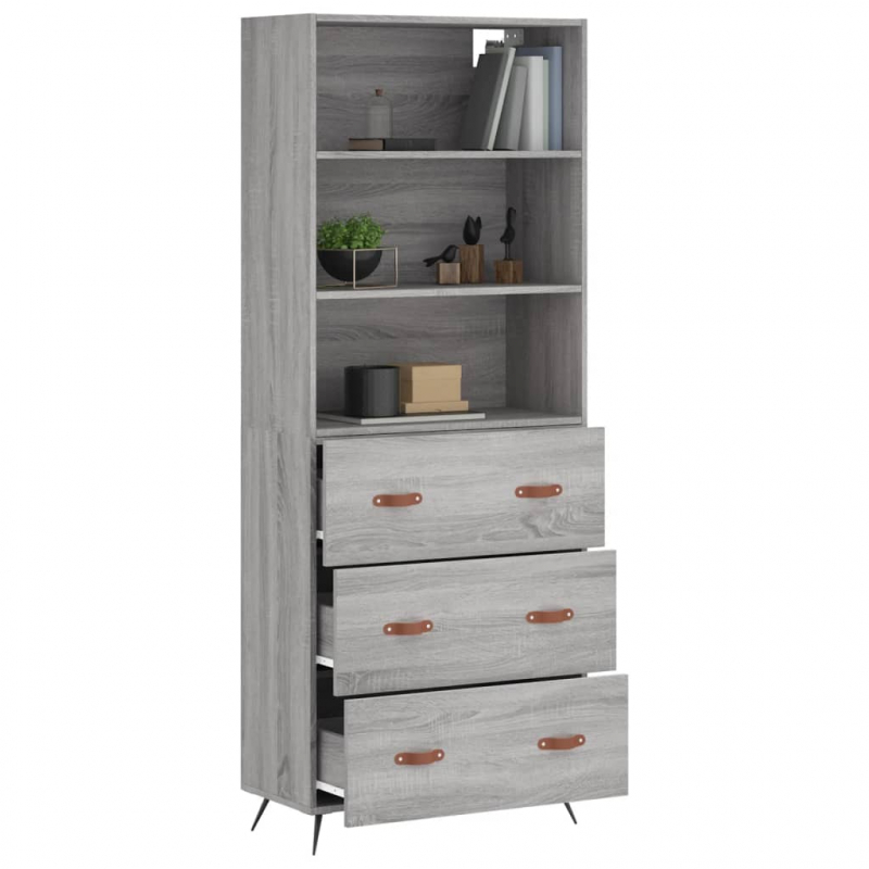 Highboard Grau Sonoma 69,5x34x180 cm Holzwerkstoff