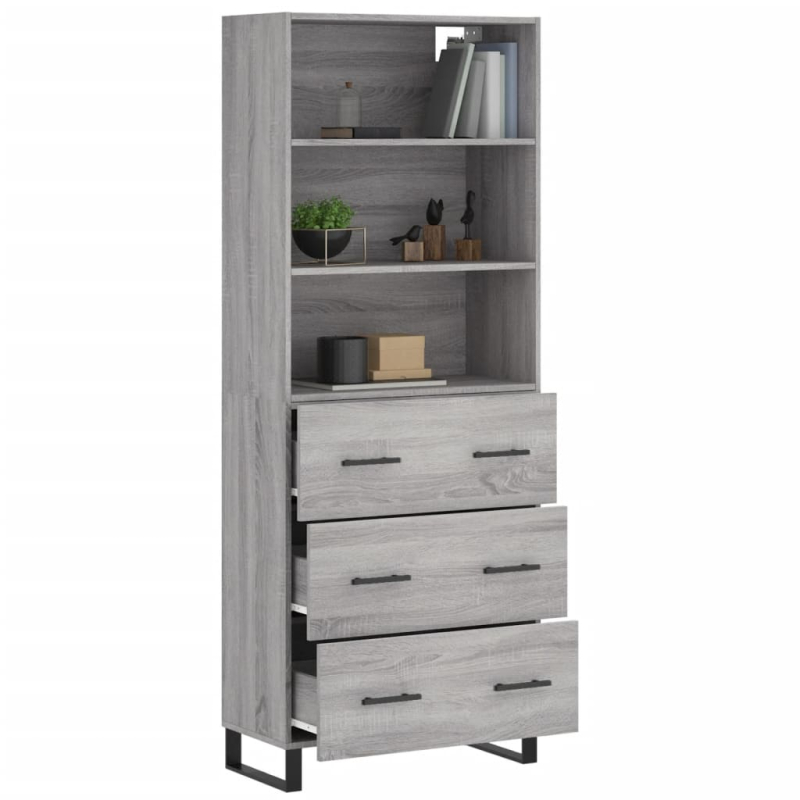 Highboard Grau Sonoma 69,5x34x180 cm Holzwerkstoff