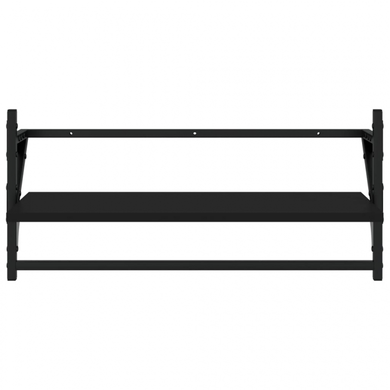 4-tlg. Wandregal-Set mit Stangen Schwarz Holzwerkstoff