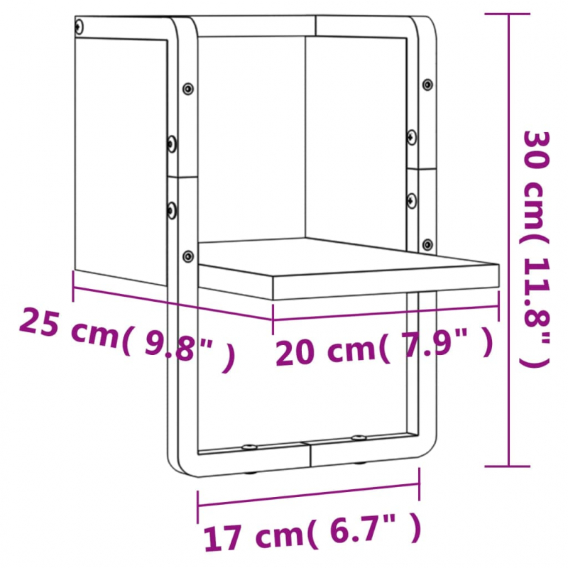 Wandregal mit Stange Grau Sonoma 20x25x30 cm