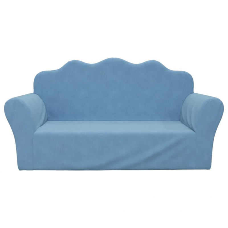 Kindersofa 2-Sitzer Blau Weich Plüsch