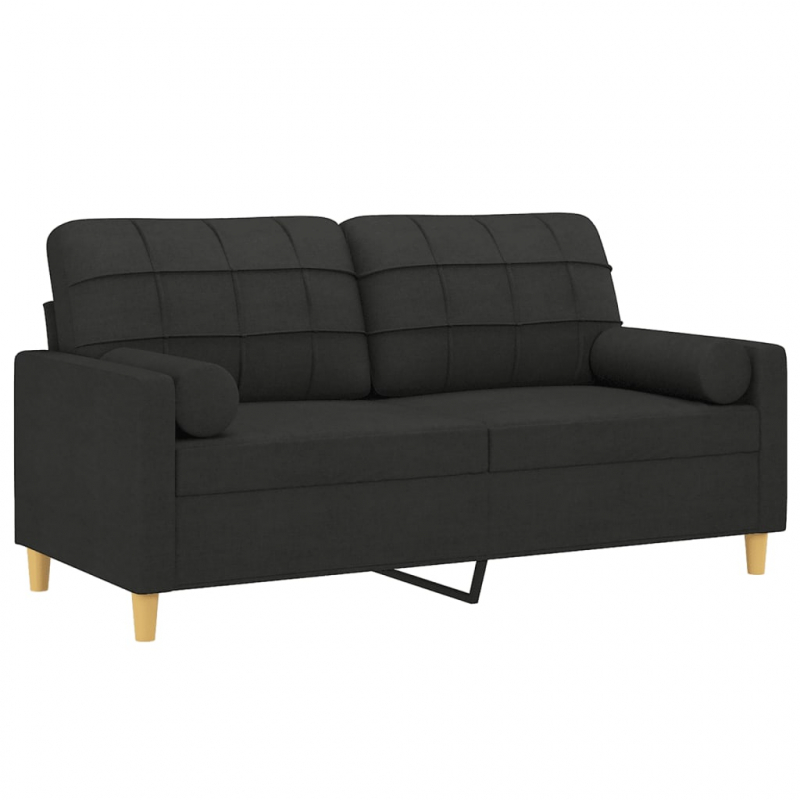 2-Sitzer-Sofa mit Zierkissen Schwarz 140 cm Stoff