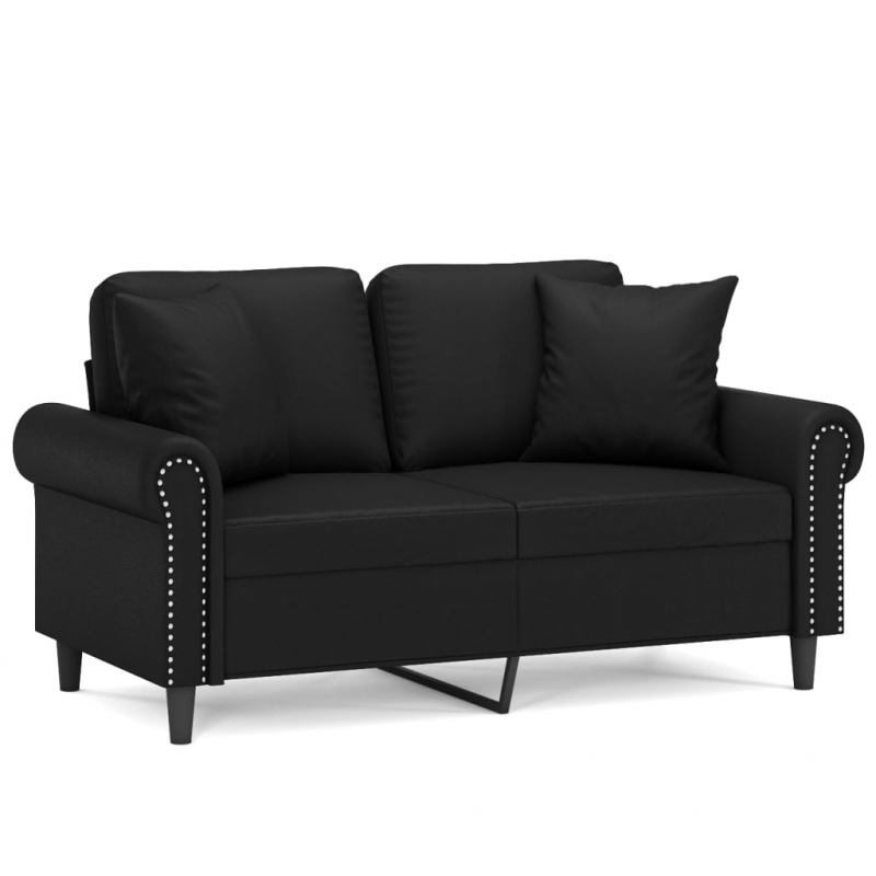 2-Sitzer-Sofa mit Zierkissen Schwarz 120 cm Kunstleder