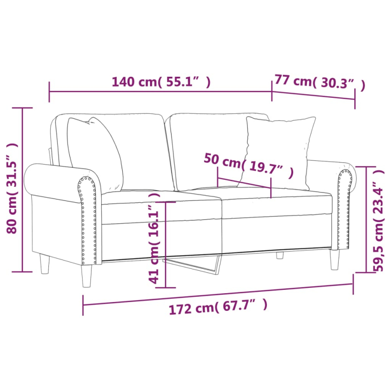 2-Sitzer-Sofa mit Zierkissen Grau 140 cm Kunstleder