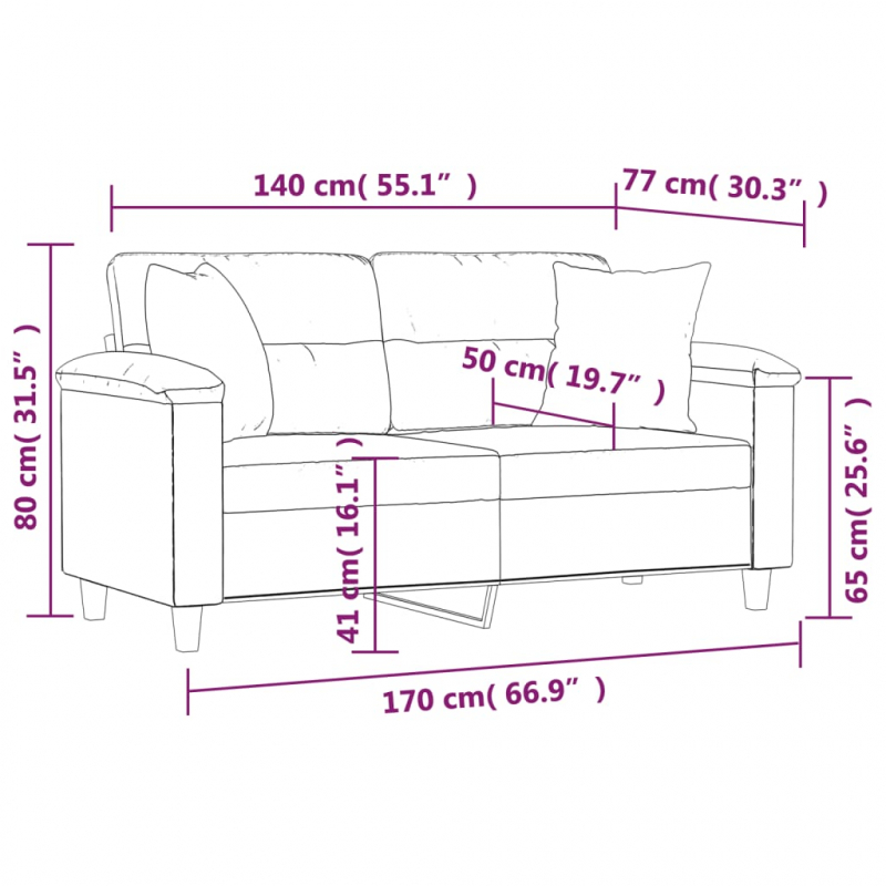 2-Sitzer-Sofa mit Kissen Schwarz 140 cm Mikrofasergewebe