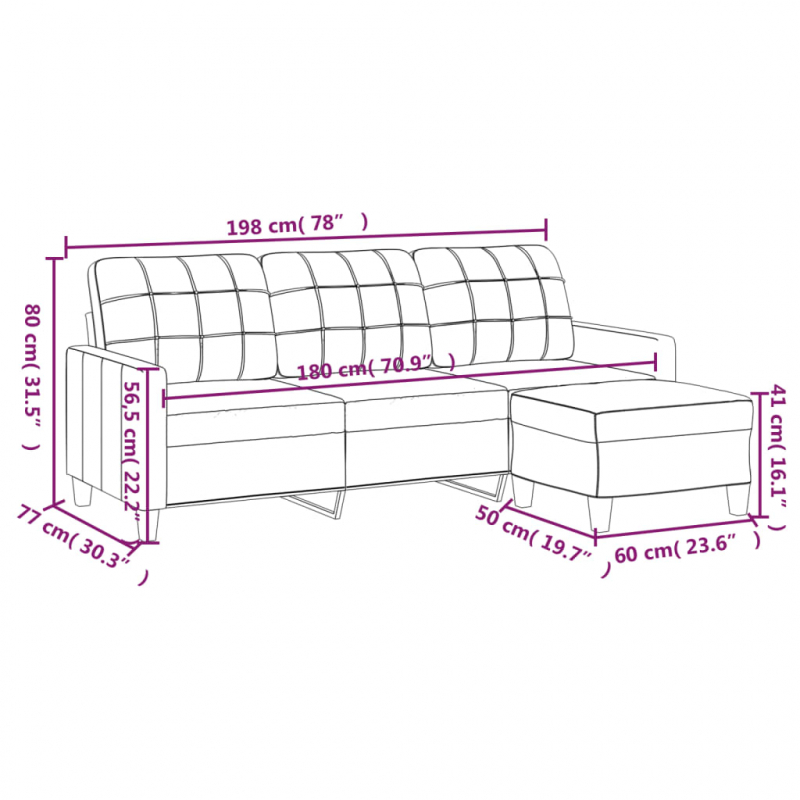 3-Sitzer-Sofa mit Hocker Cappuccino-Braun 180 cm Kunstleder