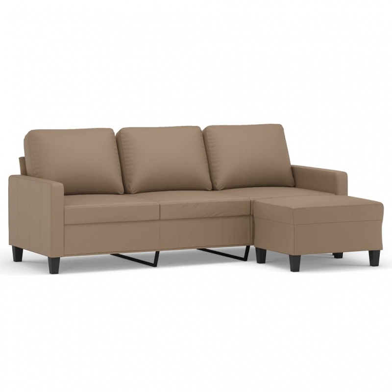 3-Sitzer-Sofa mit Hocker Cappuccino-Braun 180 cm Kunstleder