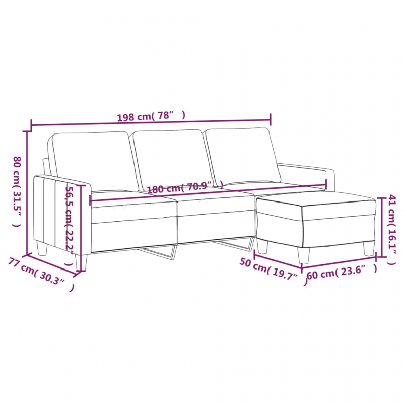 3-Sitzer-Sofa mit Hocker Cappuccino-Braun 180 cm Kunstleder