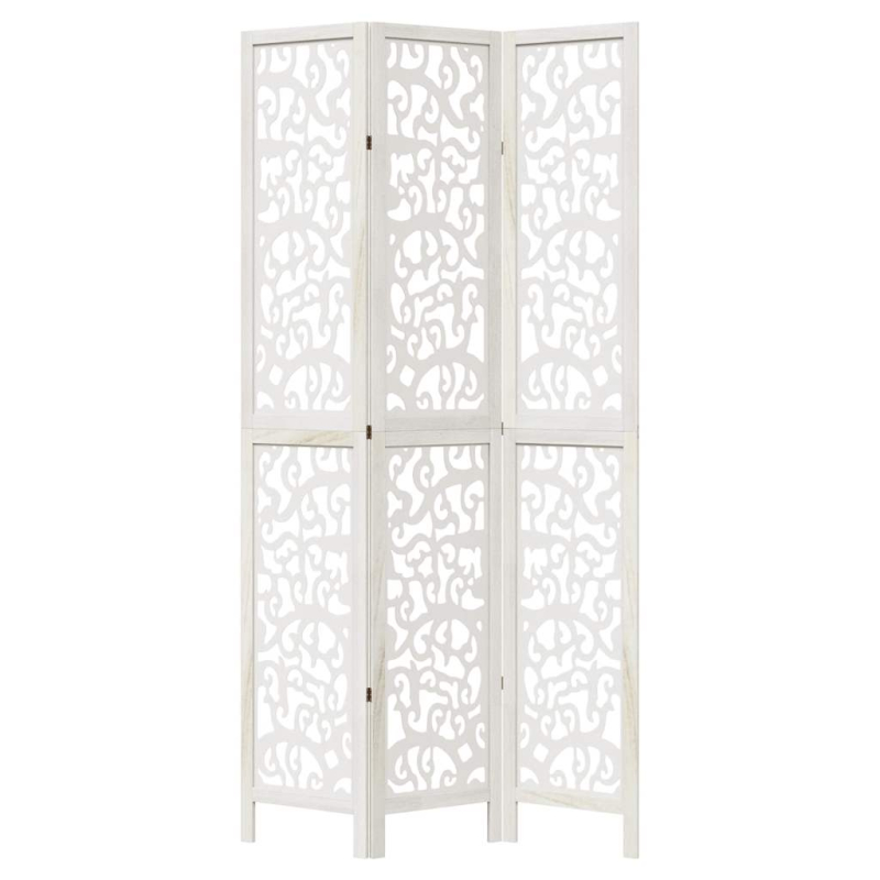 3-tlg. Raumteiler Weiß Massivholz Paulownia