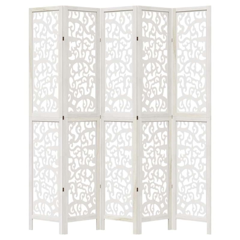 5-tlg. Raumteiler Weiß Massivholz Paulownia