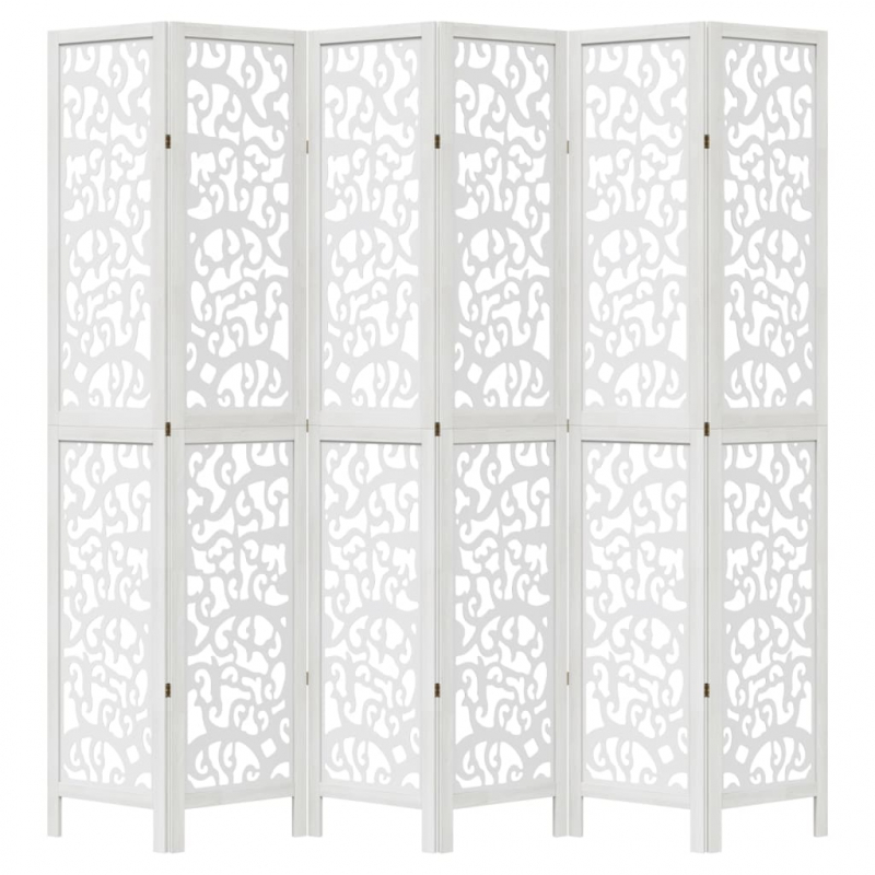 6-tlg. Raumteiler Weiß Massivholz Paulownia