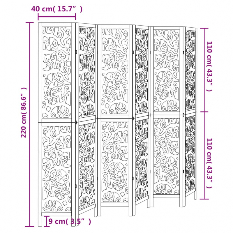 6-tlg. Raumteiler Weiß Massivholz Paulownia