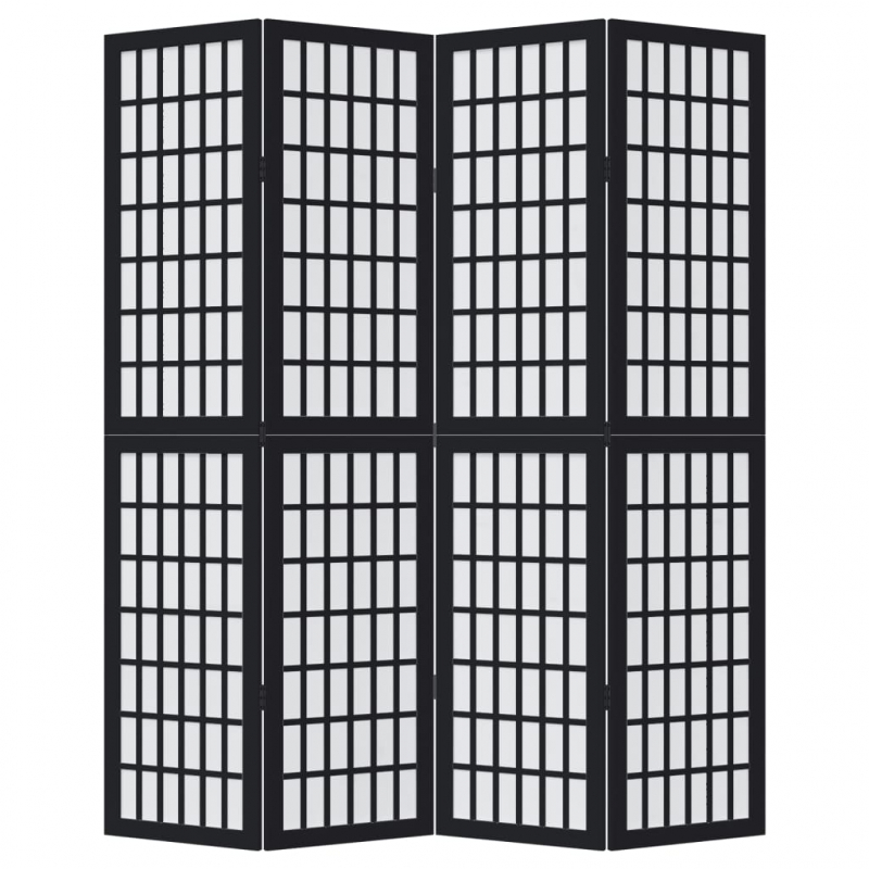 4-tlg. Paravent Schwarz Massivholz Paulownia