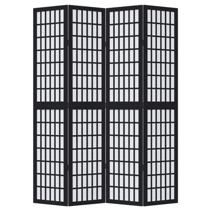 4-tlg. Paravent Schwarz Massivholz Paulownia