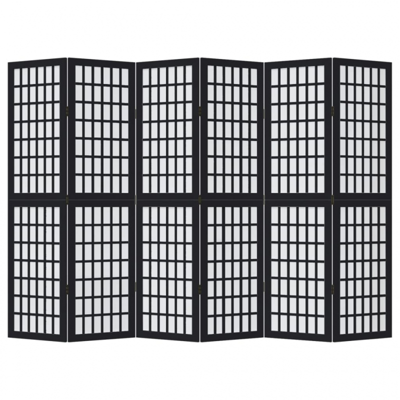 6-tlg. Paravent Schwarz Massivholz Paulownia