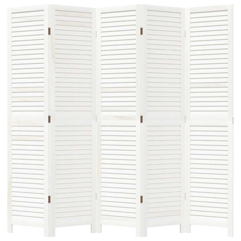 5-tlg. Raumteiler Weiß Massivholz Paulownia