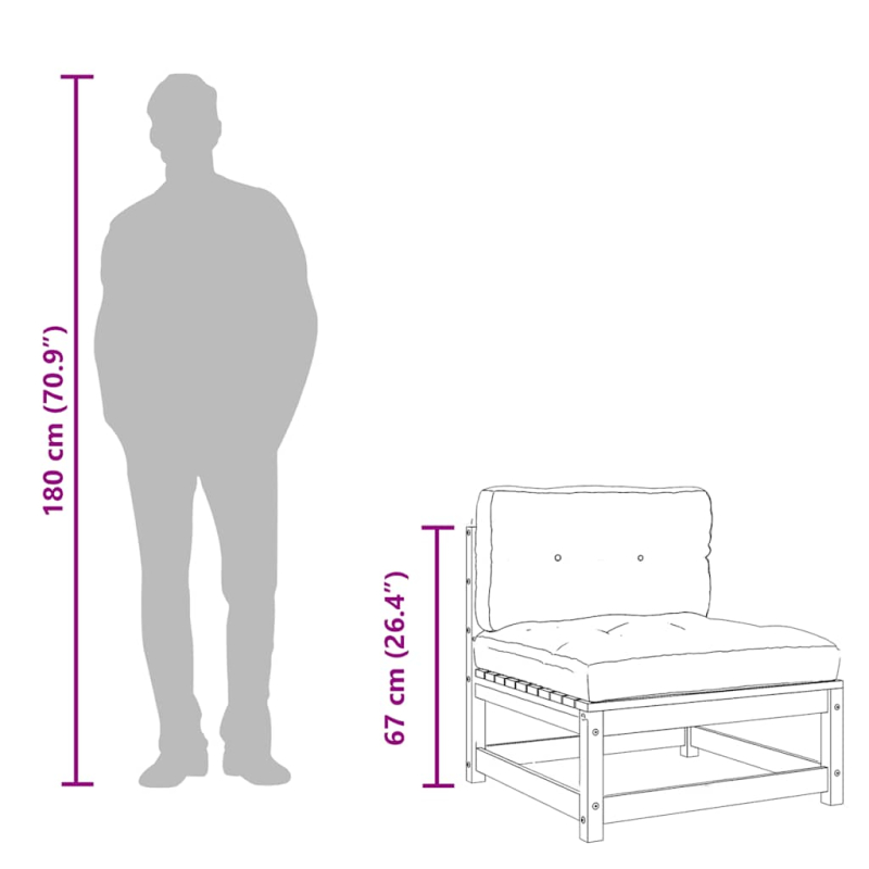 Gartensofa ohne Armlehnen mit Kissen Wachsbraun Kiefernholz