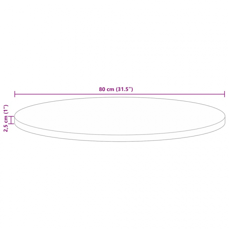 Tischplatte Ø 80x2,5 cm Rund Altholz Massiv