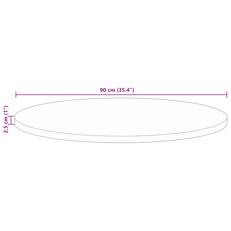 Tischplatte Ø 90x2,5 cm Rund Altholz Massiv