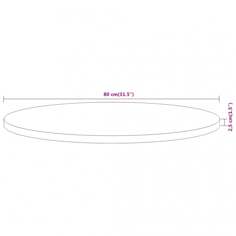 Tischplatte Ø80x2,5 cm Rund Massivholz Akazie