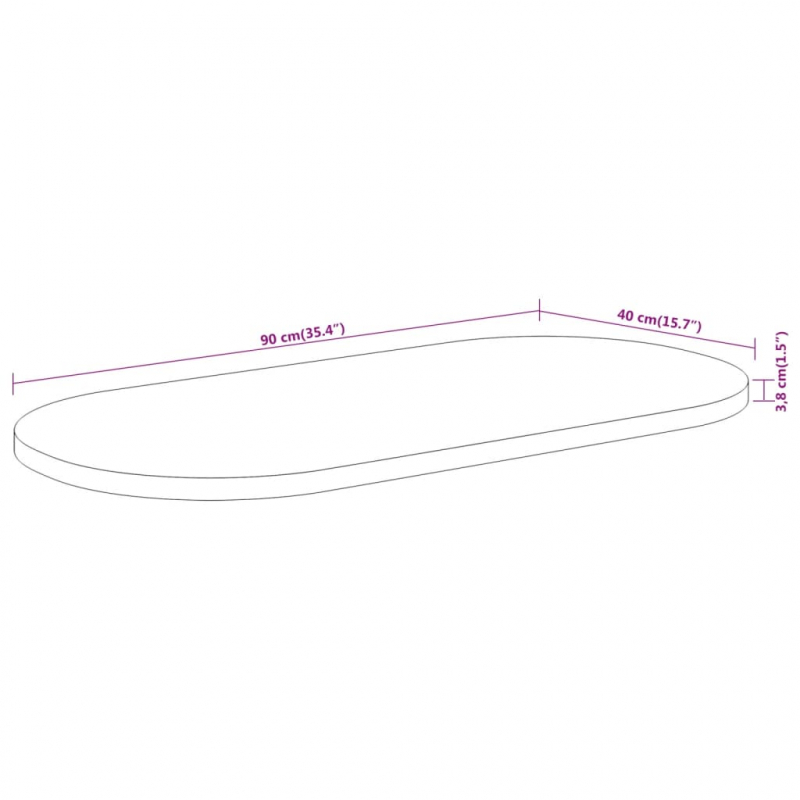 Tischplatte 90x40x3,8 cm Oval Massivholz Akazie