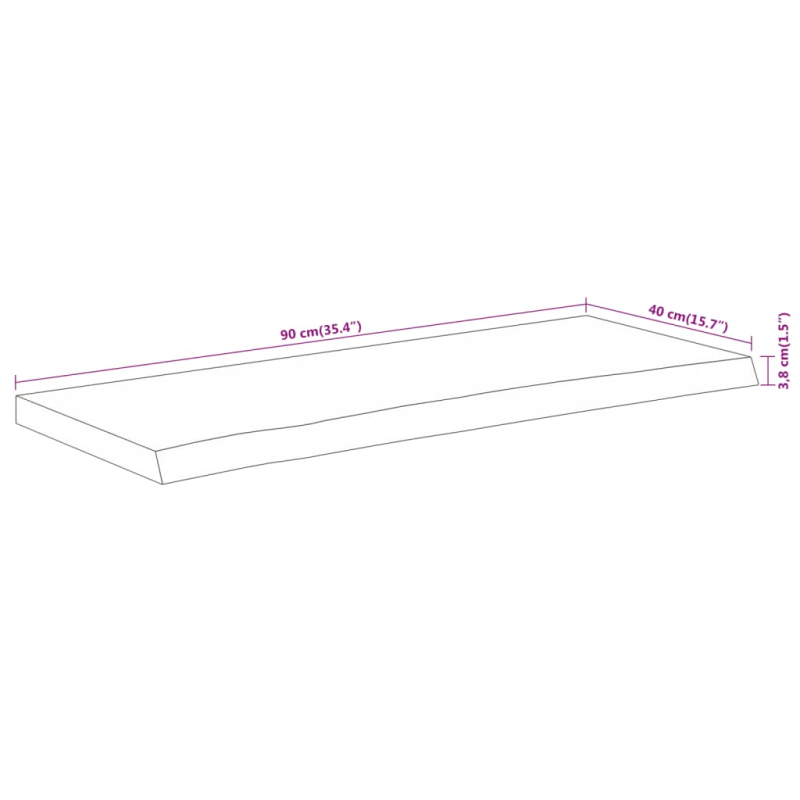 Tischplatte 90x40x3,8 cm Rechteckig Massivholz Akazie Baumkante