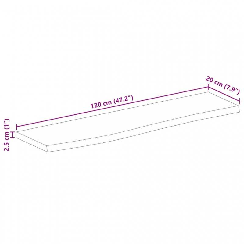 Tischplatte 120x20x2,5 cm Baumkante Massivholz Raues Mangoholz
