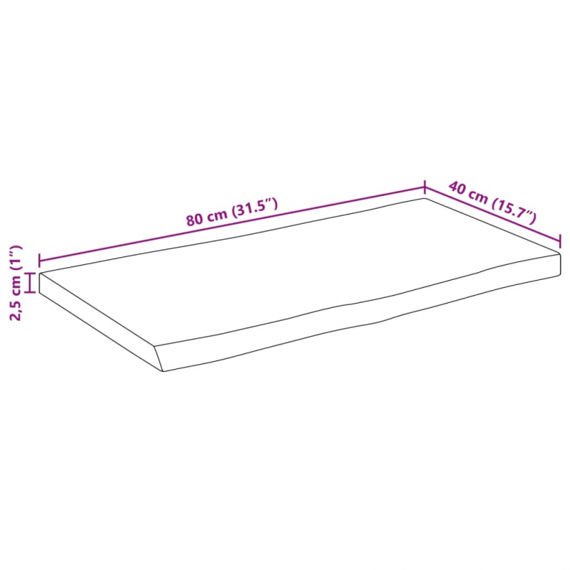 Tischplatte mit Baumkante 80x40x2,5 cm Massivholz Mango