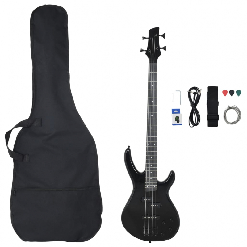 E-Bass für Anfänger mit Tasche Schwarz 4/4 46