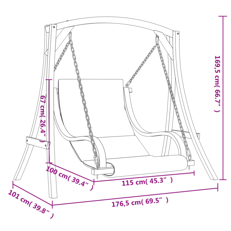Hollywoodschaukel mit Auflage Massivholz Fichte mit Teak-Finish