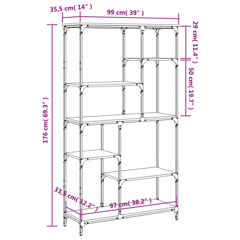 Bücherregal Sonoma-Eiche 99x35,5x176 cm Holzwerkstoff und Stahl