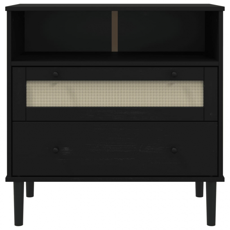Sideboard SENJA Rattan-Optik Schwarz 80x40x80 cm Kiefernholz