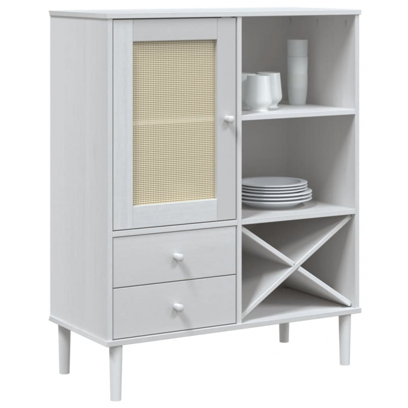 Highboard SENJA Rattan-Optik Weiß 90x40x112 cm Kiefernholz