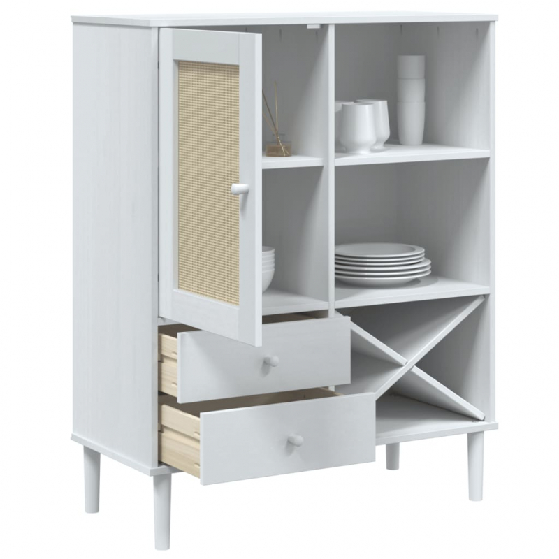 Highboard SENJA Rattan-Optik Weiß 90x40x112 cm Kiefernholz