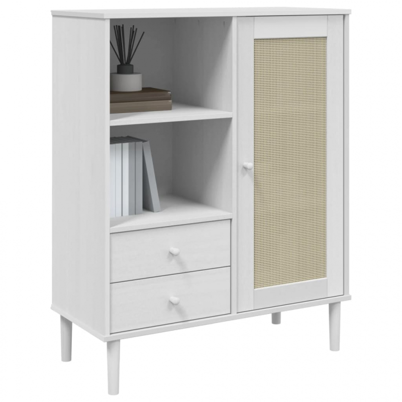 Highboard SENJA Rattan-Optik Weiß 90x40x112 cm Kiefernholz