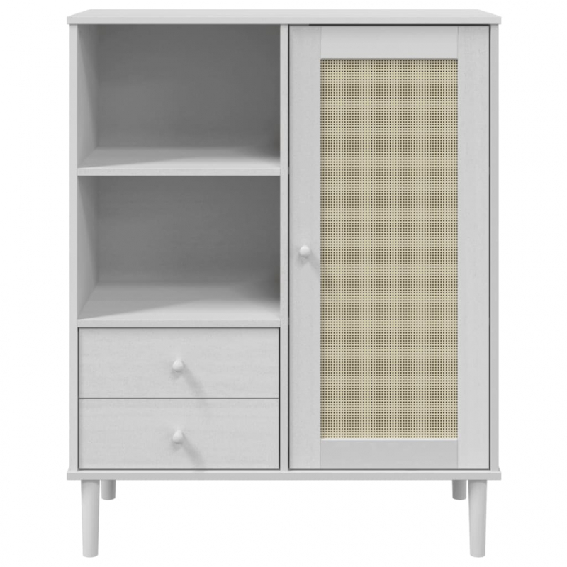 Highboard SENJA Rattan-Optik Weiß 90x40x112 cm Kiefernholz
