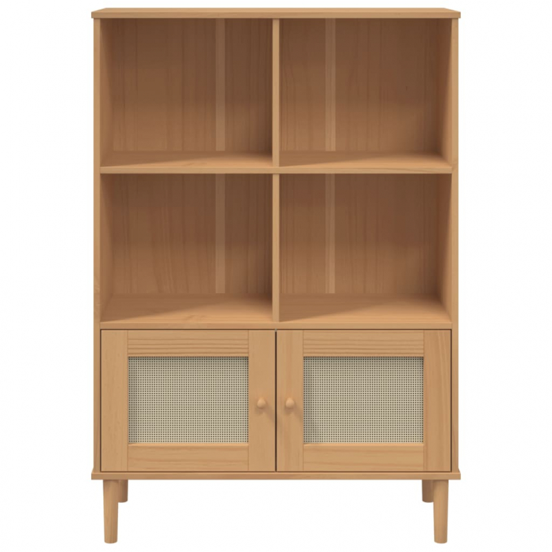Bücherschrank SENJA Rattan-Look Braun 90x35x130 cm Kiefernholz
